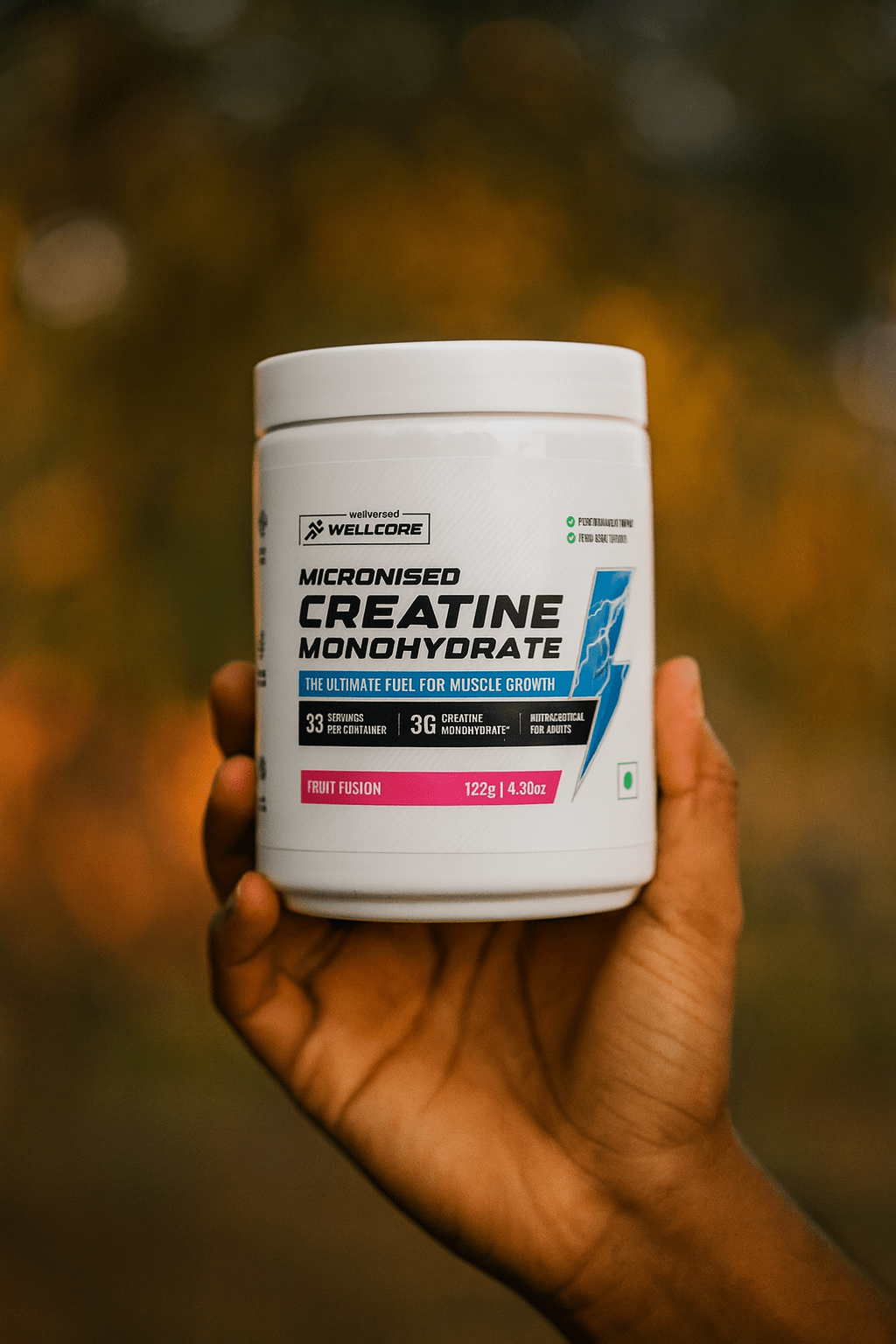 Wellcore Pure Micronised Creatine Powder (83 Servings, Fruit Fusion) For Enhanced Muscle Strength With Rapid Absorption | Creatine Monohydrate | Wellcore Creatine Flavoured - 307g (Pack Of 2)p