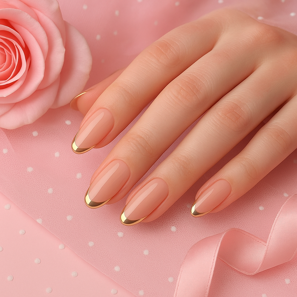Kriga 24 Reusable Artificial Fake Nail Set| Peach Color With Golden Round On Tip