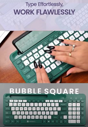 Portronics Bubble Multimedia Wireless Keyboard 2.4 GHz & Bluetooth 5.0 Connectivity, Noiseless Experience