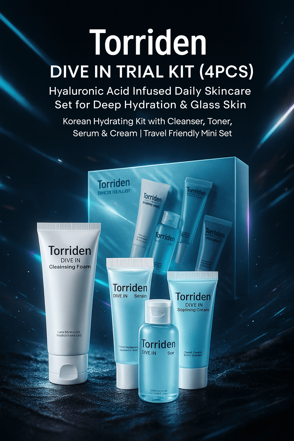 Torriden Dive In Trial Kit (4pcs) Hyaluronic Acid Infused Daily Skincare Set for Deep Hydration & Glass Skin 