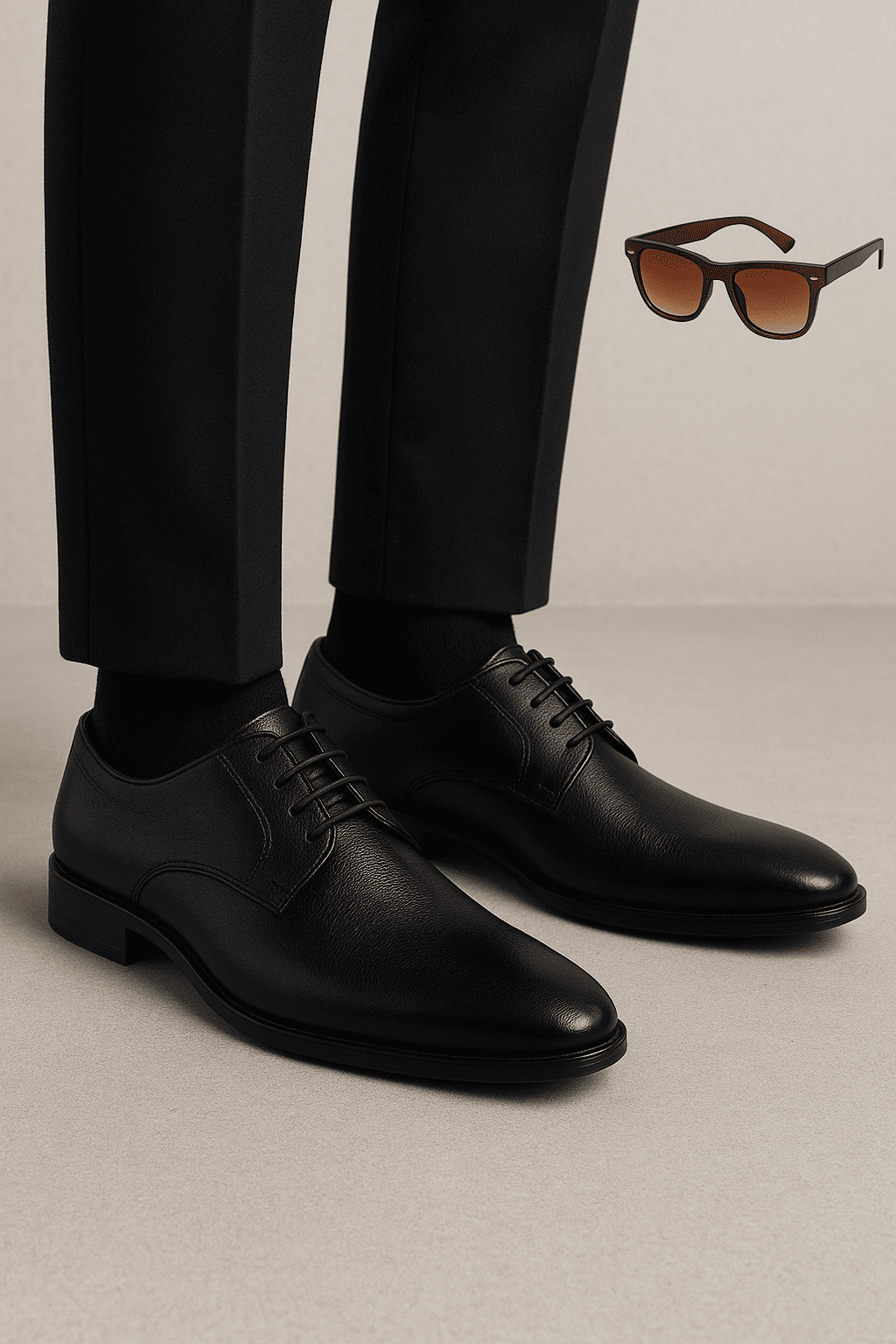Vitoria Stylish Men's Synthetic Leather Black Formal Shoes with Free Unisex Sunglasses